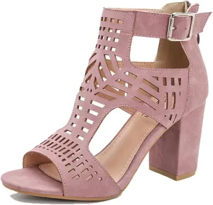 ZBYY Sandals for Women Summer Peep Toe Block Chunky Heel Sandals Cut Out Sandals Back Zipper High Heel Dressy Sandals