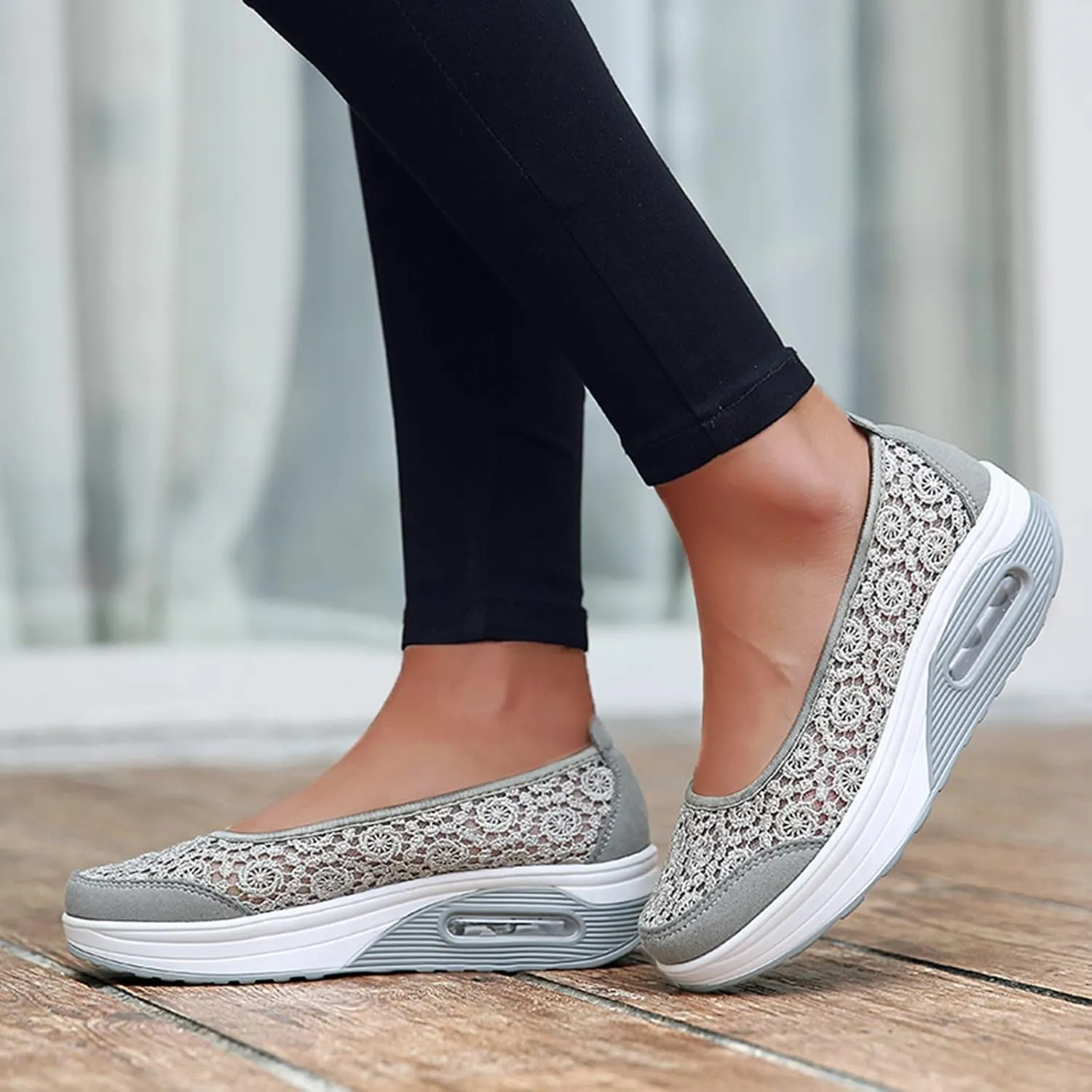 ZBYY Women Sneakers Comfort Slip On Wedges Shoes Breathable Platform Mesh Walking Shoes Nurse Shoes Mary Jane Shoes