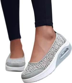 ZBYY Women Sneakers Comfort Slip On Wedges Shoes Breathable Platform Mesh Walking Shoes Nurse Shoes Mary Jane Shoes