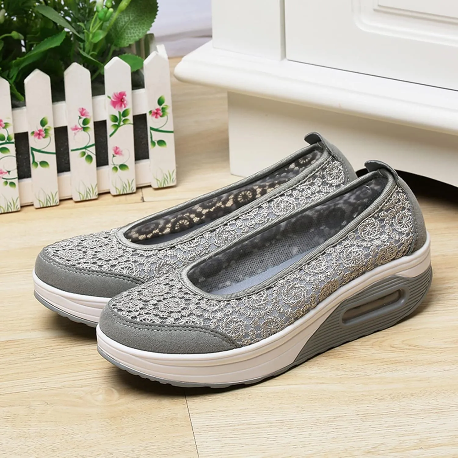 ZBYY Women Sneakers Comfort Slip On Wedges Shoes Breathable Platform Mesh Walking Shoes Nurse Shoes Mary Jane Shoes