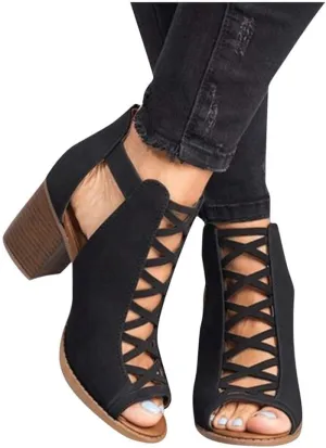 ZBYY Womens Platform Open Toe Sandals Summer Ankle Strap Zipper Chunky High Heel Sandals Faux Suede Cutout Dress Booties