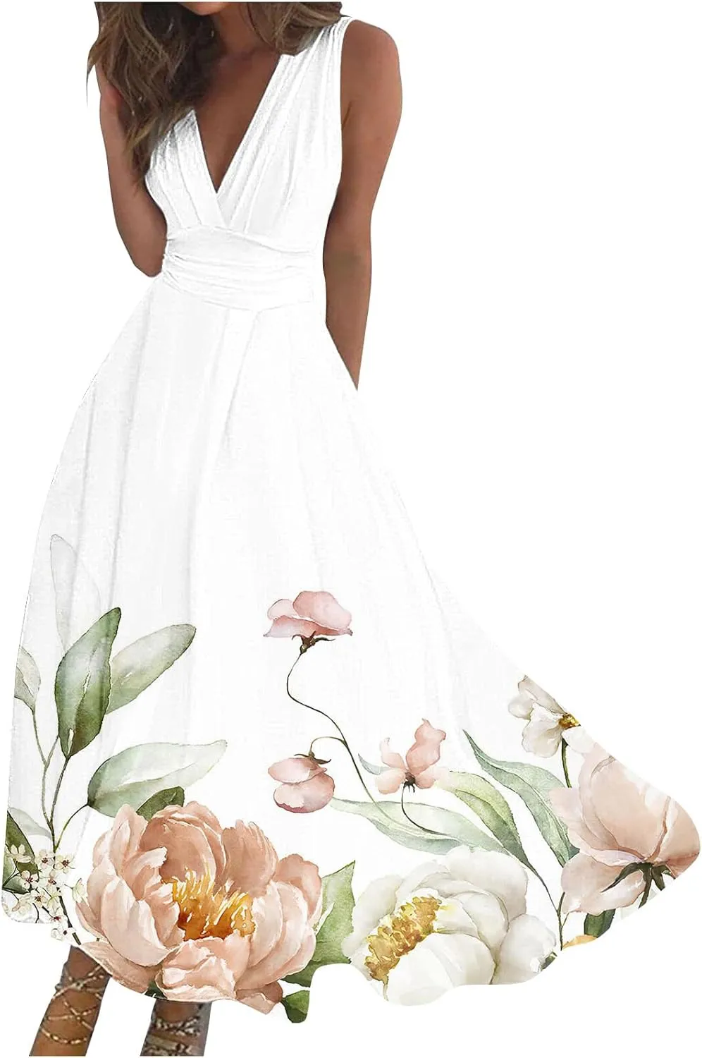 ZDRZK Women's Casual Dresses Sleeveless Wrapped Chest Maxi Dresses Marble Print Sexy Flowy Summer Dresses Trendy 2024
