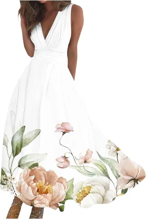 ZDRZK Women's Casual Dresses Sleeveless Wrapped Chest Maxi Dresses Marble Print Sexy Flowy Summer Dresses Trendy 2024