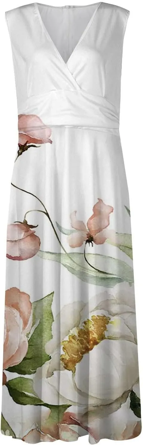ZDRZK Women's Casual Dresses Sleeveless Wrapped Chest Maxi Dresses Marble Print Sexy Flowy Summer Dresses Trendy 2024