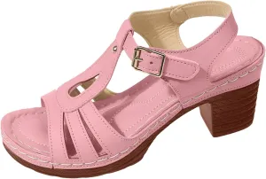 ZSpzx Women's Chunky Heels Sandals 2025 Dressy Summer T-Strap Cutout Slingback Comfortable Sandal Buckle Mid Heeled Non Slip Adjustable Ladies Casual Shoes for Party Wedding Walking Vacation