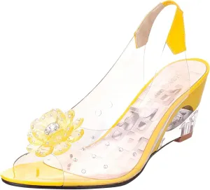 ZSpzx Women's Heeled Sandals Transparent Platform Wedges Sandal Slip On Fish Mouth Flowers Rhinestone Slippers High Sexy Block Heels Shoes Dress Elastic Slides for Work Party Casual Wedding