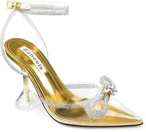 Zzheels Women Bowknot Clear Heels Crystal Slingback Sandals Lace-up Shoes for Party Dating