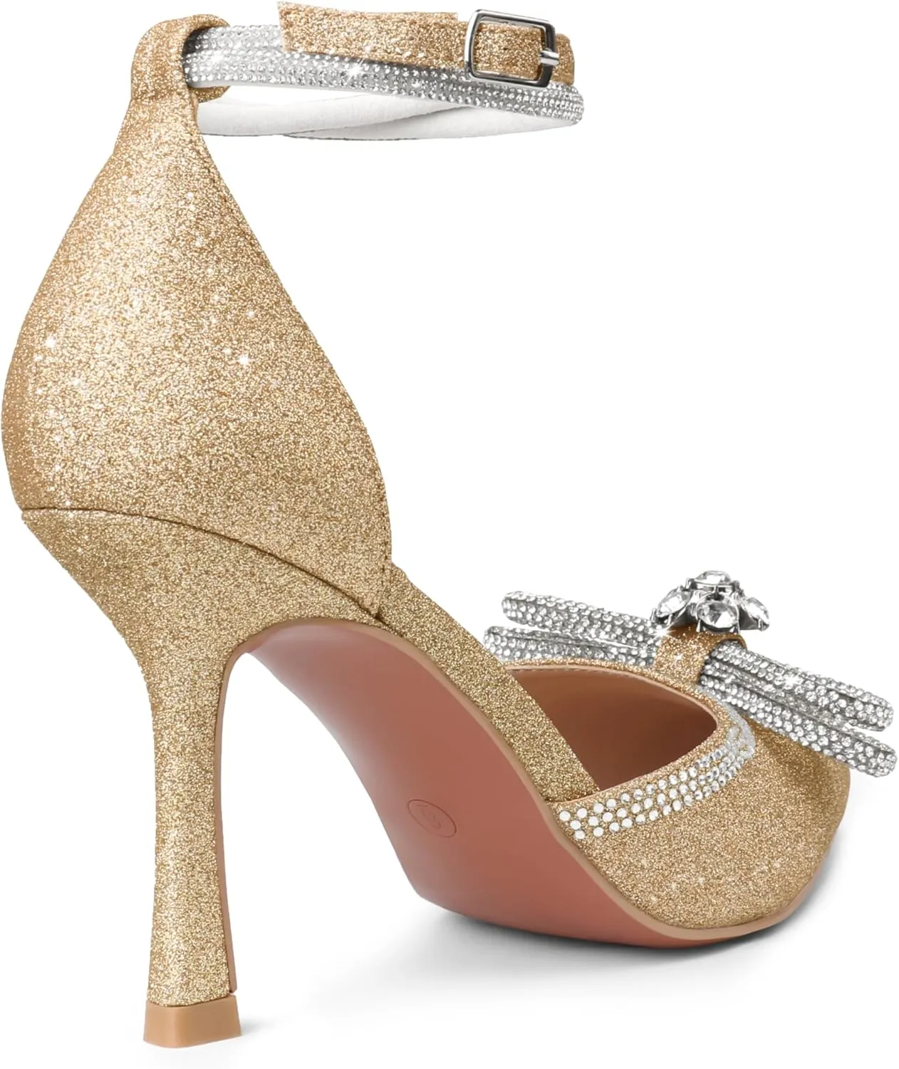 Zzheels Women's Wedding Heels Sparkly Rhinestone Stiletto Pumps Bow Heels Pointed Toe Ankle Strap High Heels Bridal Party Dress Shoes